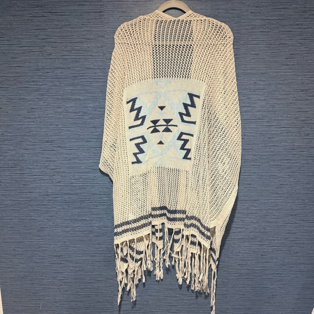 Areve‎ Crochet Aztec Kimono Cardigan One Size Tassels Cream Boho - Picture 8 of 9